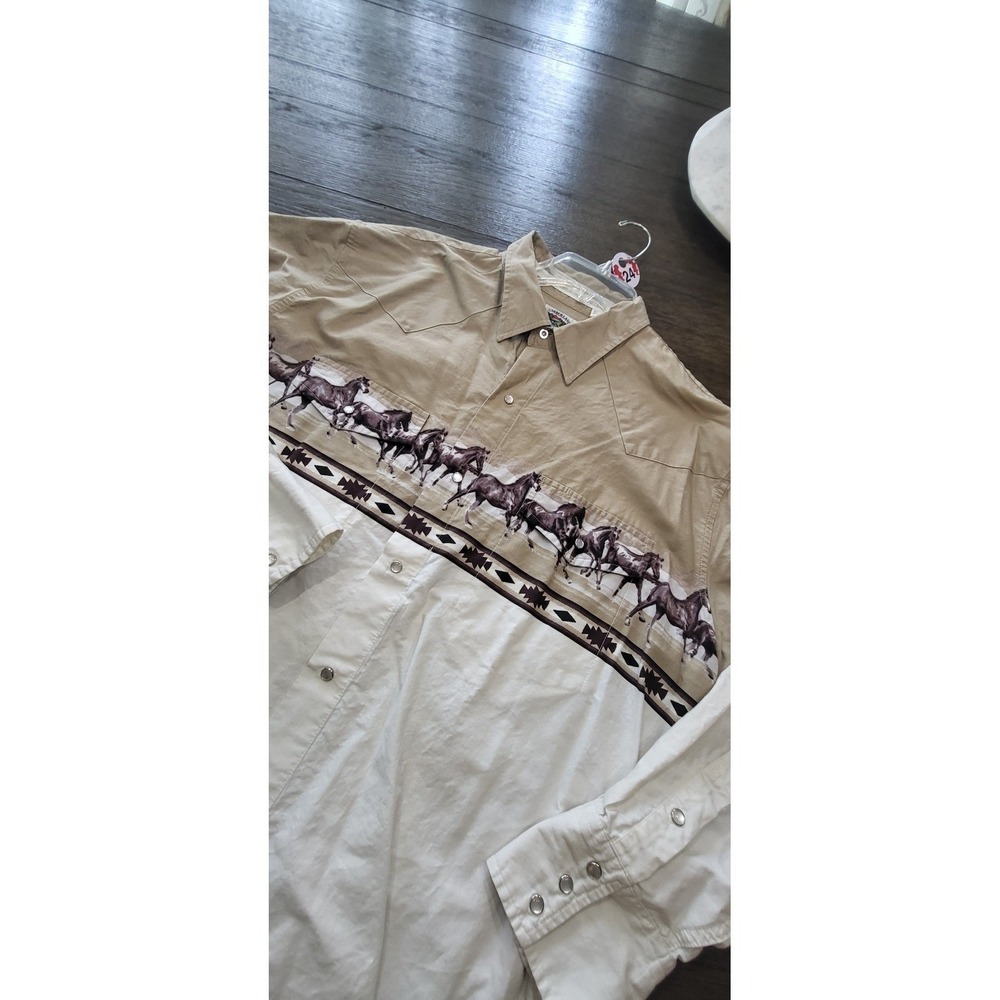 Vintage Aztec Horse Western‎ Pearl Snap Shirt Mens XXL Long Sleeve #24
